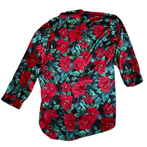 Vintage Victorias Secret Gold Label Button Down Red Floral Sleep Shirt Size M - Picture 3 of 9